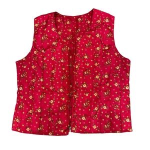 Vintage Red Floral Quilted Vest Cottagecore Prairie Layering Womens Medium